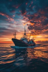 Sticker - Sailing Boat at Sunset Ocean