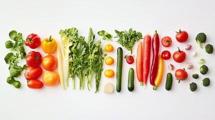 Wall Mural - Colorful selection of fresh veggies on a white backdrop.