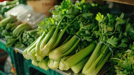 Wall Mural - Market green vegetable fresh organic celery bulb