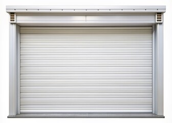 Sample of White garage Roller Shutters. Protect System for garage and shop. . isolated on transparent background . PNG, cutout, or clipping path...