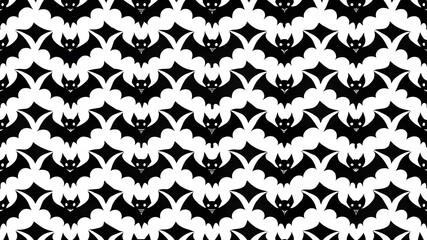 Wall Mural - Halloween pattern with a cute bat in the night sky for party decoration. Funny October night gold seamless modern background