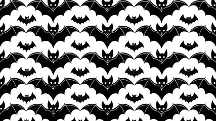 Wall Mural - Halloween pattern with a cute bat in the night sky for party decoration. Funny October night gold seamless modern background