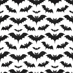 Wall Mural - Halloween pattern with a cute bat in the night sky for party decoration. Funny October night gold seamless modern background