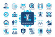 © Genestro - Job Satisfaction icon set. Appreciation, Opportunities, Personal Development, Job, Evaluation, Promotion, Security, Employees. Duotone color solid icons