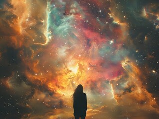 Wall Mural - Person in front of colorful galaxy