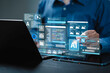 © Deemerwha studio - Ai generate concept. Artificial Intelligence Content Generator tool. Man uses a laptop with AI assistant to graphic design, translate language, chat bot, generate images, write code, and advertising.