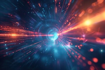 bright warp speed light rays on blue-red background