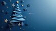 © Zanni - minimalistic, elegant Christmas background, cut-out chirstmas tree on blue background with stars