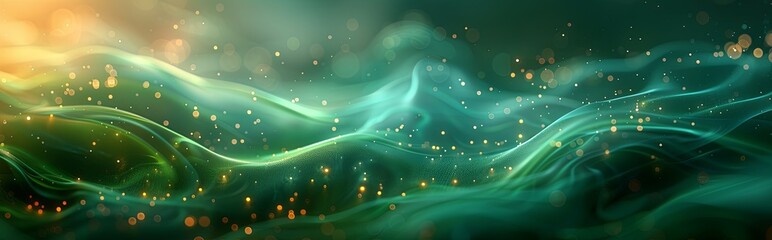 Wall Mural - Green wave with a lot of sparkles in it. The sparkles are scattered all over the wave, giving it a dreamy and ethereal feel