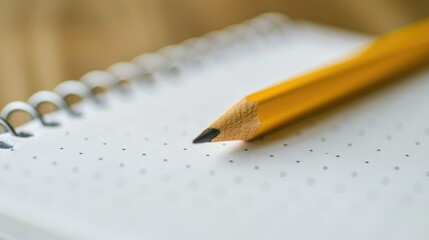 Wall Mural - White notebook with yellow pencil in close up shot