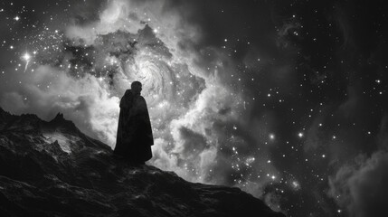 Wall Mural - Man on Mountain Under Galaxy