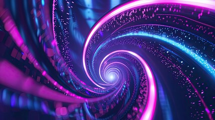 Wall Mural - A Swirling Tunnel of Neon Blue and Pink Light