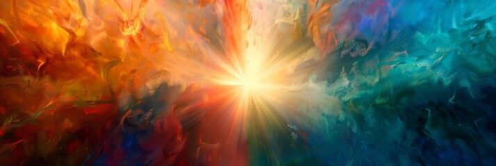 Wall Mural - Immersive digital artwork with colorful light explosion in an abstract composition