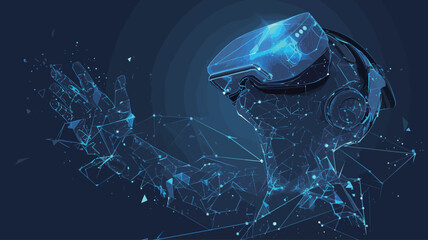 Wall Mural - Vector low poly virtual reality helmet. Polygonal wireframe object.