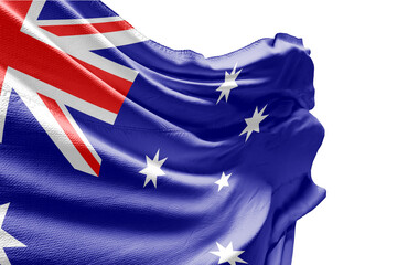 Wall Mural - Australia flag waving on white background with clipping path. Cliping path is easily cutout the flag. Australia national flag for independence day.