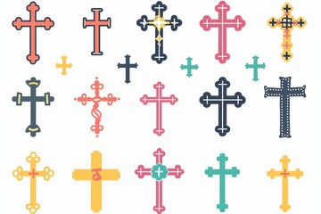 Wall Mural - Cross icon, christianity religion symbol, christian sign, cross shape, church emblem, catholicism symbol