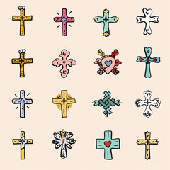 Wall Mural - Cross icon, christianity religion symbol, christian sign, cross shape, church emblem, catholicism symbol