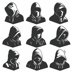 Wall Mural - Thief icon, criminal person sign, bandit in mask, burglar silhouette, killer, gangster or robber in balaclava