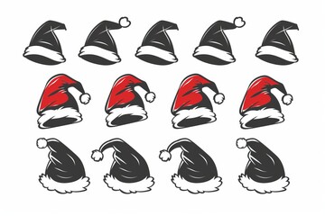 Wall Mural - Santa hat icon, christmas hat, santa claus cap, red holiday costume symbol, xmas hat flat sign on white