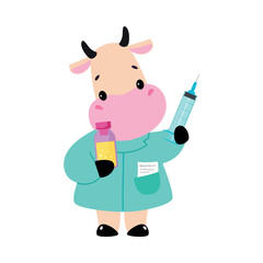 Sticker - Cow Animal Work in Ambulance and Hospital Vector Illustration