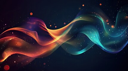 Sticker - Abstract flowing lines with glowing light effects on a dark backdrop.