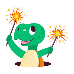 Wall Mural - A flat style mascot of turtle fireworks 

