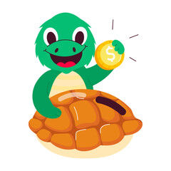 Canvas Print - Turtle money sticker designed in flat style 

