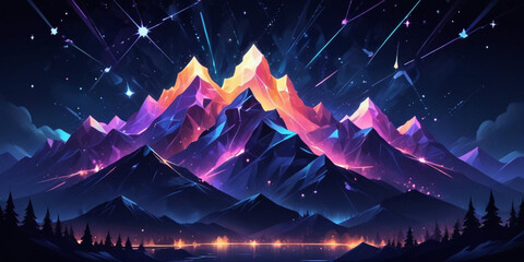 Wall Mural - Glowing-polygonal-mountains