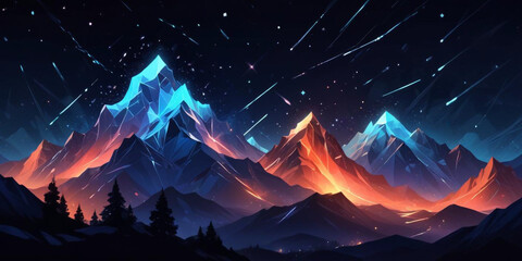 Poster - Glowing-polygonal-mountains