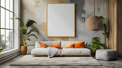 Sticker - A beautiful canvas frame 3D mockup in modern living room, bed room, kitchen, bathroom interior