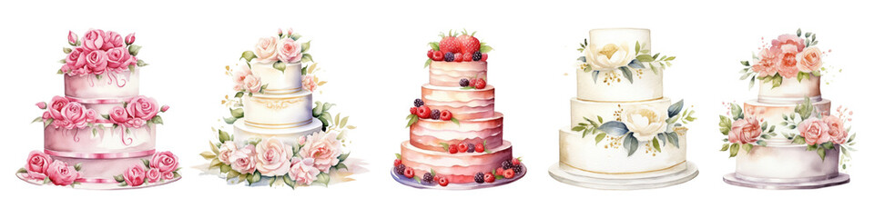 Sticker - Watercolor tower cake png cut out element set