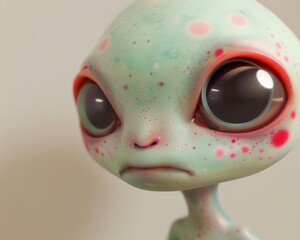 Poster - Close-up of a cute alien creature with big eyes and a pink nose. AI.