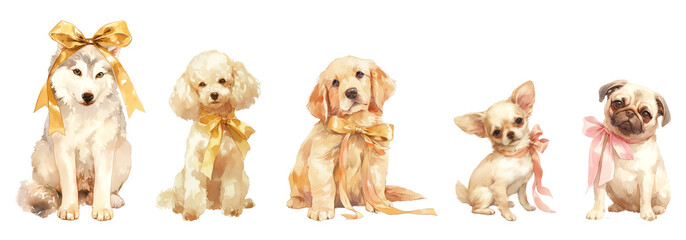 Watercolor coquette dog png cut out element set