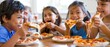 © Natalia - Four children are eating pizza together. AI.