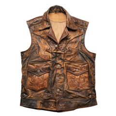 Wall Mural - Cowboy leather vest isolated on transparent white background, clipping path 