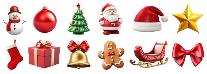 Wall Mural - 3d christmas png element set on transparent background