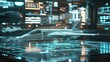 © vitanovski - 3D render of a futuristic military aircraft hologram in a digital environment