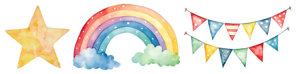 Watercolor birthday party  png cut out element set