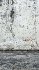 City street with long concrete wall covered in white plaster featuring copy space and mockup