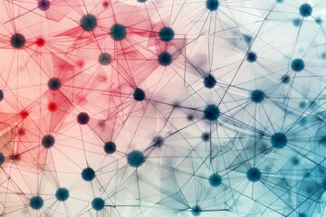 Poster - Interconnected blue, red, and blue dots forming a network pattern, Geometric patterns symbolizing digital networks