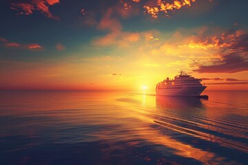 Wall Mural - cruise ship sailing to port at sunrise in the caribbean sea