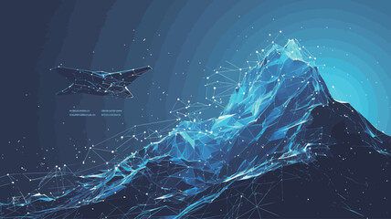 Wall Mural - Abstract polygonal landscape with mountains and airplane. Low poly vector illustration.