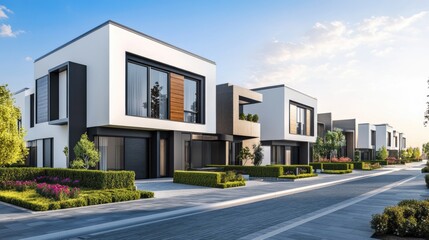 Wall Mural - Luxury housing projects, featuring modern townhouses and villas. Explore investment opportunities in the real estate market with property listings