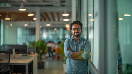 Wall Mural - young indian businessman standing at office