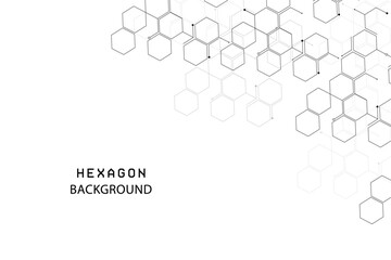 Wall Mural - Hexagon geometric chemical background with connected dots and lines