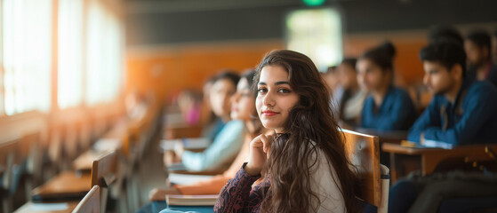 indian college student sitting in classroom