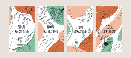 Wall Mural - vertical templates of stories in social media, networks with floral background set. poster designs w