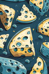 Wall Mural - blue cheese comic style background