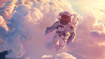 Sticker - Astronaut Floating Among Puffy Clouds with Ai generated.

