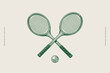© KOSIM - Two crossed tennis rackets with tennis ball. Retro style. Ideal for tennis-themed designs and promotions.